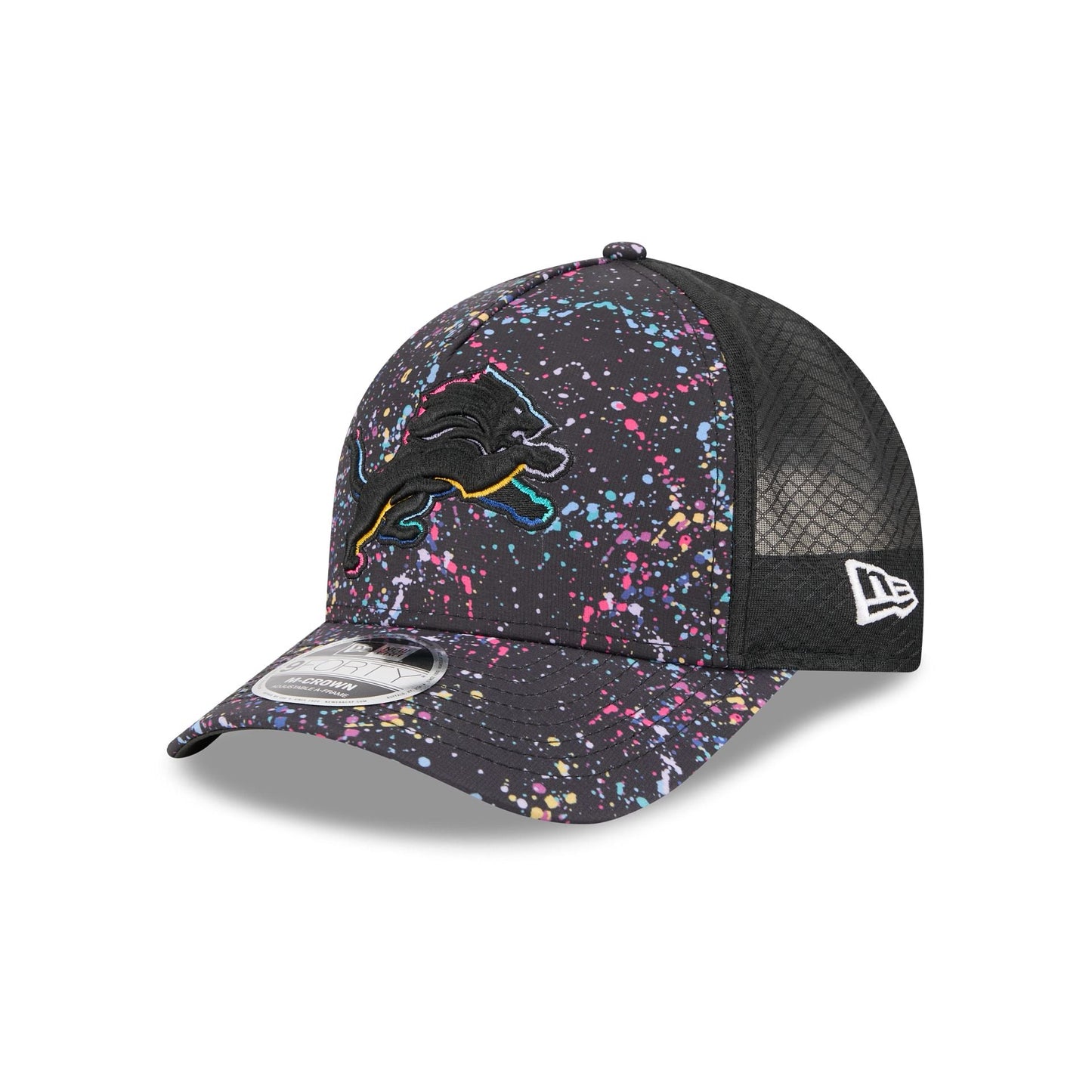 Detroit Lions 2025 Crucial Catch 9FORTY M-Crown A-Frame Trucker Hat
