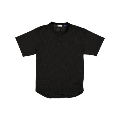 New Era Branded Galvin 2-Button Mesh Henley Black Jersey