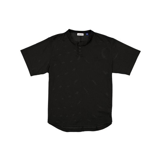 New Era Branded Galvin 2-Button Mesh Henley Black Jersey