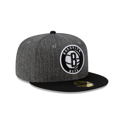 Just Caps Black Pinstripe Brooklyn Nets 59FIFTY Fitted Hat